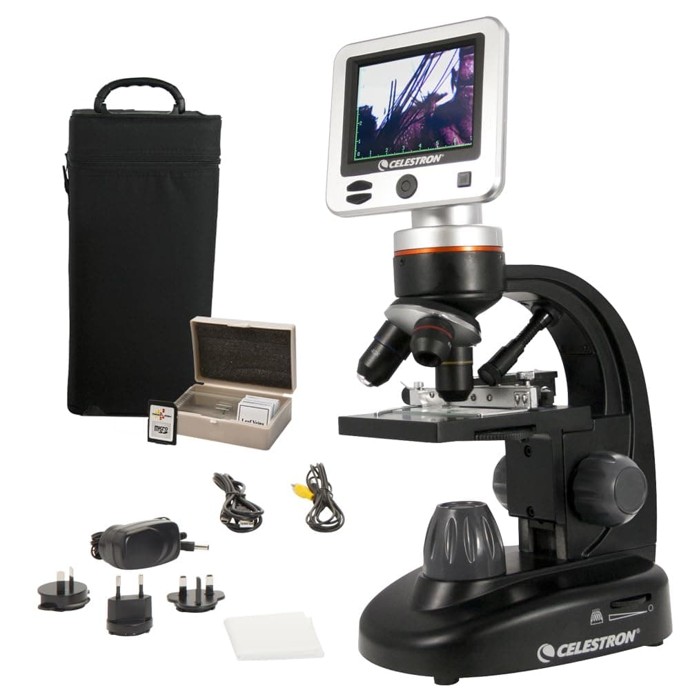 Celestron – LCD Digital Microscope II – 3.5" Screen – 5MP Camera – 40x–1600x Magnification – Rotating Head – SD Card Included – TV Output – Ideal for Slides, Labs, Classrooms, Biology, Education