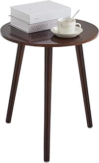 Apicizon Round Side Table, Nightstand End Table for Living Room, Bedroom, Small Spaces, Easy Assembly Morden Bedside Table with Brown Wood Legs, 16.5 x 20.5 Inches, Dark Brown