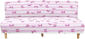 Mateju Armless Sofa Bed Cover, Butterfly Pattern Folding Sofa Bed without Armrests, Non Slip Stretch Futon Slipcover Protector for 2-3 Seater, Washable Couch Bed Slipcovers (pink,120-150cm)