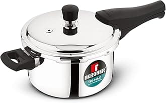 Bergner Tri-Max 3 L Triply Pressure Cooker, Outer Lid Cooker, Triply Body, Healthy Cooking, Durable Bakelite Handle, Safety Valve, Measuring Scale Inside, ISI Certified - Induction and Gas Stove Ready