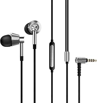 Triple Driver in-Ear Earphones Hi-Res Headphones with High Resolution, Bass Driven Sound, MEMS Mic, in-Line Remote, High Fidelity 3.5mm for Smartphones/PC/Tablet - Silver