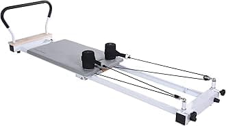 Stamina AeroPilates Precision Series Cushioned Cardio Reformer Resistance Band Foldable Wheeled Pilates Workout Board for Home Gym w/ 2 Videos, White