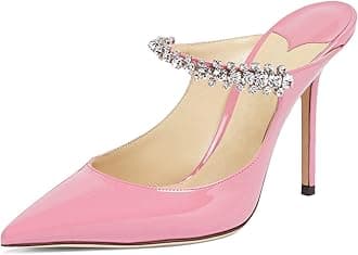 MIRAAZZURRAMIRAAZZURRA Women Heeled Mules Rhinestone Strappy Pointed Toe Mules Stiletto High Heels Slip On Bridal Sandals for Women