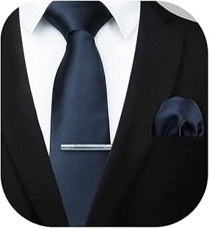 HISDERN Men's Solid Color Tie Formal Stain Necktie & Pocket Sqaure Ties Clip Set Formal Bussiness Wedding, Navy Blue, 8.5cm / 3.4 inches in Width