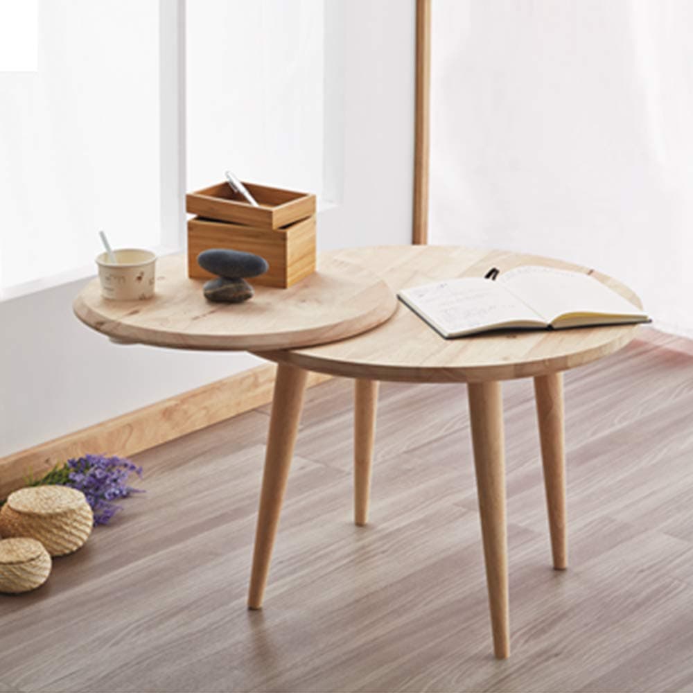 Solid Wood Nordic Round Tea Table Modern Simple Creativity Edge Table Living Room Bedroom Balcony Edge Rotating Round Table