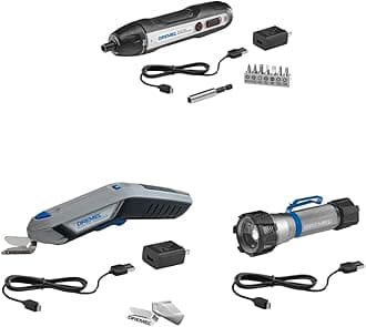 4V USB Rechargeable Home Tool Kit – Includes Handheld Flashlight, Electric Screwdriver and Electric Scissors