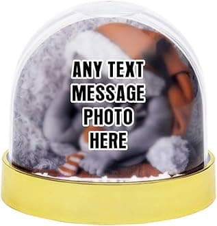 Personalised with Your own Text,Name,Image themed Photo Snow Globe Dome Glitter Shaker. (Gold)