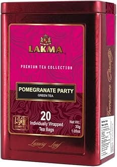 Lakma Green Tea with Pomegranate - 20 Tea Bags - (1 Pack) - Premium Collection in Metal Gift Tin
