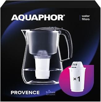 AQUAPHOR Provence Black Water Filter Jug - Counter Top Design with 4.2L Capacity, 1 X A5 Filter with added Magnesium included, Reduces Limescale, Chlorine & Microplastics, Perfect for Families.