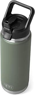 YETI Rambler 26 oz Bottle, Vacuum Insulated, Stainless Steel with Straw Cap, Camp Green