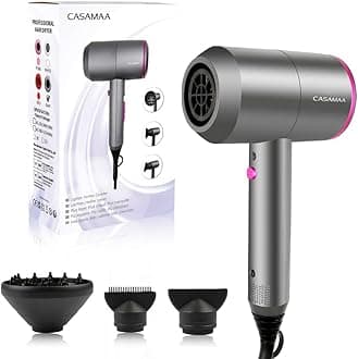 Professional Ionic Hair Dryer Powerful AC Motor Quick Drying with 2 Speed 3 Heat Setting, Cool Shot Button with 1 Diffuser & 2 Concentrator, Hairdryers for Women Man