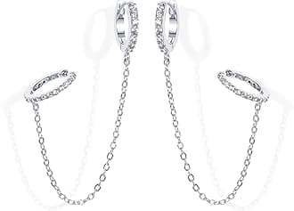 14K Gold Chain Earrings for Women, Cubic Zirconia Pearl Hoop Earrings for Women