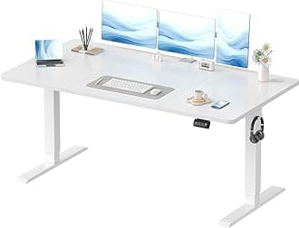 Devoko Electric Standing Desk 160x70cm, Height Adjustable Desk Ergonomic Stand up Table with 2 Memory Preset, White