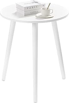 Apicizon Round Side Table, White Nightstand Coffee End Table for Living Room, Bedroom, Small Spaces, Easy Assembly Modern Home Decor Bedside Table with White Wood Legs, 16.5 x 20.5 Inches