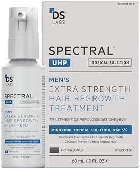 DS Labs Spectral.UHP 5% Minoxidil - Hair Density Serum, Extra Strength Topical Formula for Thicker-Looking Hair, Targets Thinning at the Crown Area, With Nanosome Technology, 60mL