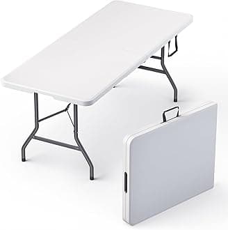 6 Feet Foldable Table with Built in Handle & Steel Legs | Heavy Duty Portable | Perfect for Party, Dining, Wedding, Events, Picnic Indoor, Outdoor, Camping, Utility, Folding (White, 180×75×75cm)