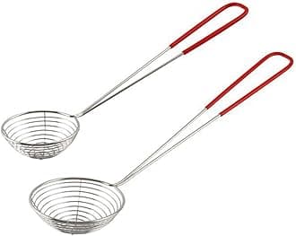 2Pcs Stainless Steel Strainer Spoons Boba Spoon Scoop Hot Pot Strainer Spoons Ladle Wire Cooking Skimmers Spoon with Handle for Hot Pot, Meatball, Kitchen Baking Oil Filter, 2 Sizes