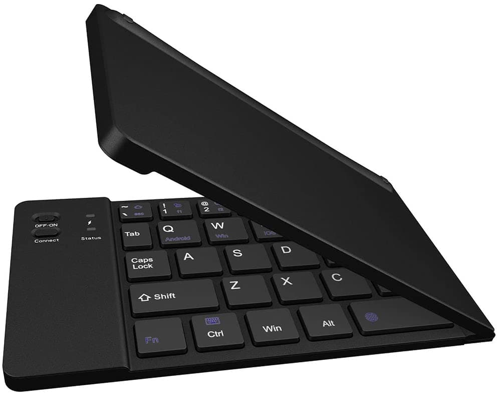 Wireless Bluetooth Keyboard Compatible with Verykool RS90 Vortex Built-in Phone Holder/Stand-Ultra Slim Folding Rechargeable Full Size Keyboard!