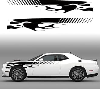 2Pcs Flame Sticker for Challenger Car, Vinyl Racing Sports Flame Stripe Decal Decoration Accessories (Matte Black)