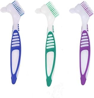 3 Pcs Denture Cleaning Brush Portable Cleaning Brush False Teeth Brushes for Denture Care Denture Cleaner with Multi-Layered Soft Bristles and Dual Angled