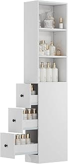 ARTETHYS Storage Cabinet Tall Narrow Bathroom Organizer with 3-Level Adjustable Shelves Slim Free Standing Space Saver for Living Room Kitchen, Classic White
