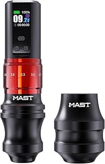Mast Fold2 Pro Cordless Tattoo Gun Machine, Cartridge Rotary Tattoo Pen, 7 Strokes Length, 2 Grips 40mm & 44mm, Mcore-C1 Powerful Motor, Red Color