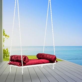 SWINGZY Premium Pine Double Seater Swing with Masand Cushion/Double Seater Swing for Indoor & Outdoor/Polyster Swing Chair for Adult/Hammock Chair for Garden/Jhula/Swing Chair for Home- White