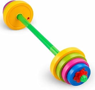Liberty Imports Kids Barbell Weight Set - Adjustable Workout Toy Equipment for Children Pretend Play Exercise - Toddler Beginner Gym, Fitness, Weightlifting and Powerlifting (32 inches), multicolored