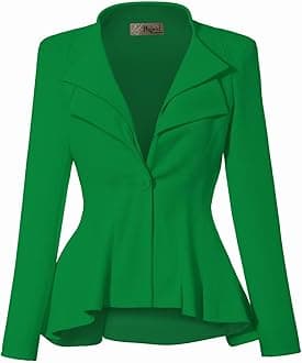 Hybrid & Company Women's Casual Work Office Dressy Double Lapel Single Button Peplum Comfortable Blazer