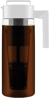 Takeya Patented Deluxe Cold Brew Coffee Maker With White Lid Airtight Pitcher, 2 Quart, White