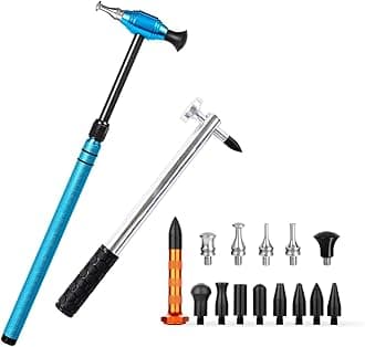 LadyRosian 16PCS Car Paintless Dent Repair Tools Aluminum Dent Hammer with Knock Down Head Tap Kit Leveling Telescopic Hammer Set for Car Hail Damage Repair