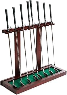 Premium Wooden Club Display Rack | 14 Club Capacity | Perfect for Golf Simulators | Solid Hardwood | 3 Color Options | Golf Ball Rack Included