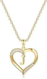 Heart Initial Necklace for Women, 14K Gold Plated Cubic Zirconia Heart Pendant Necklace, Dainty Initial Charm Necklace Letter A to Z Initial Jewelry for Women Girls