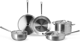 Misen 5-Ply Stainless Steel Cookware Set - Versatile, Dishwasher Safe - 9-Piece Set - 10" Skillet, 12" Skillet + Lid, 3 QT Saute Pan + Lid, 3 QT Saucier + Lid, 8 QT Stockpot + Lid