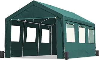 ADVANCE OUTDOOR 10x20 ft Adjustable Height Carport with Removable Window Sidewalls and Doors, Heavy Duty Car Canopy Garage Party Tent Boat Shelter with Reinforced Poles, Green