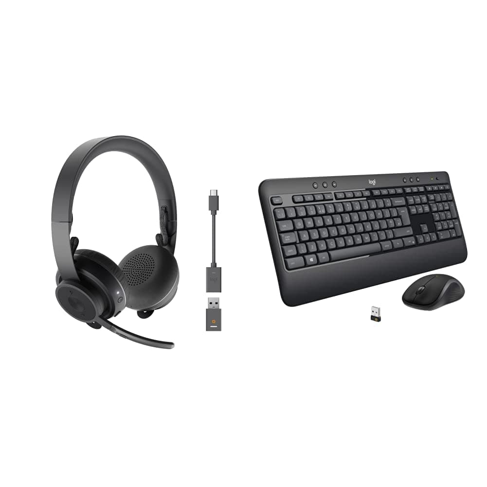 Logitech Zone 900 Over-Ear Wireless Bluetooth Headset with advanced noise-cancelling microphone & MK540 Advanced Wireless Keyboard and Mouse Combo, 2.4 GHz Unifying USB-Receiver, Black