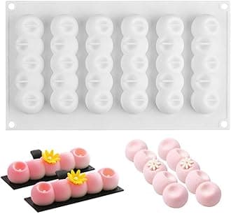 OCPO Kitchen Eclair Silicone Baking Mold for Mousse Cake, 3D Silicone Mold for Baking Cakes, French Dessert Mold for Pastry Chocolate, Cake Decoration Mold, 3D Long Strip Flower Shape (6-Cavity)