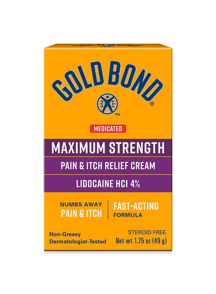 - Gold Bond Medicated Maximum Strength Pain & Itch Relief Cream, Intense Itch Relief, 1.75 oz., with Lidocaine
