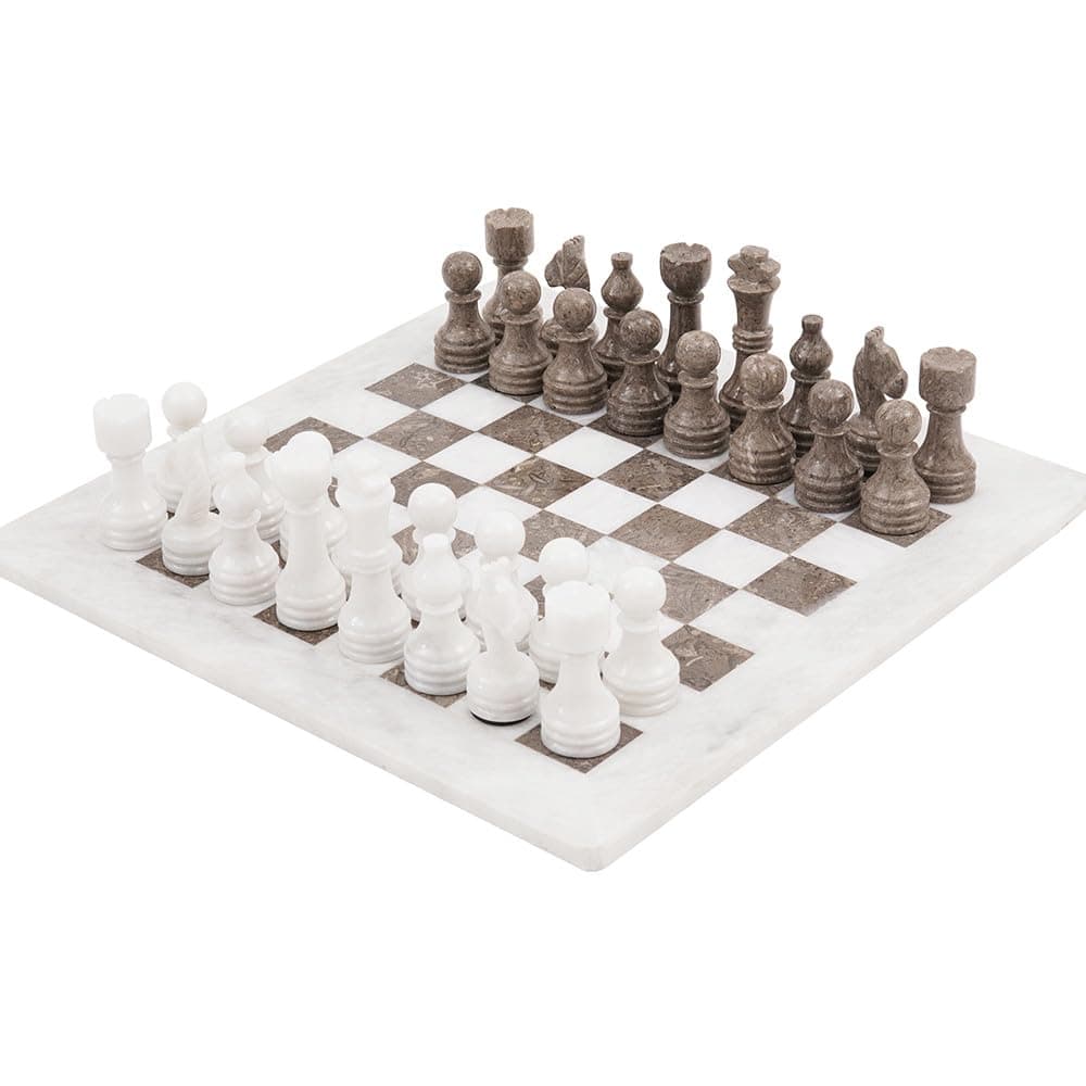 Radicaln Marble Chess Set 15" Inches Handmade White and Grey Oceanic Classic Family Board Games for Adults, Luxury Marble Chess Board & Chess Pieces for Gifts
