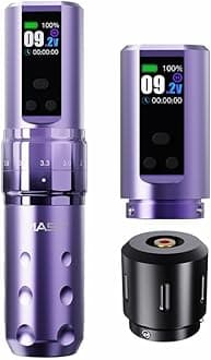 Mast Fold2 Pro Tattoo Gun Wireless Tattoo Pen Machine 2 Replaceble Batteries 2,000mAh Power Supply Mcore Rotary Motor Real Strokes Length P-076 (Purple)
