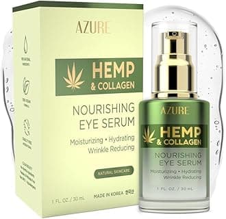 AZURE Hemp & Collagen Nourishing Eye Serum - Moisturizing, Firming & Toning | Reduces Wrinkles, Fine Lines & Under Eye Bags | Restores Tired, Dehydrated Skin | Made in Korea - 30mL