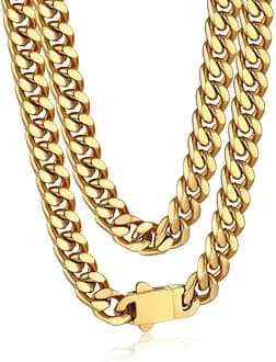 Bandmax Mens Stainless Steel Chain Necklaces 5/7/9/12MM Chunky Miami Cuban Link Chain Necklace Silver/Gold Plated/Black Chains for Men 18"-30"