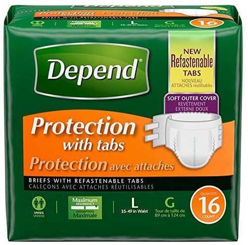 Depend Protection with Tabs Maximum Absorbency, Large, 16 Count by Depend Adult Diapers (3 Pack, 48 Total Count)