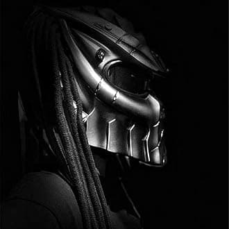 Predator Motorcycle Helmet, Full Face Helmet Mask with Hair Braid and LED Light for Outdoor Riding Or Club Parties, and Cosplay Prop, DOT Certified,Thick Braids,M