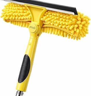 Window Squeegee and Chenille Scrubber, 2-in-1 Combo Cleaning Tools, Multi-Angle Threaded Window Cleaning Tool, Window Washing Equipment for Solar Panel and RV Windshield (Pole Sold Separately)