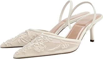 Fashion Mesh Slingback Pumps Shoes for Women Ankle Strap Pointed Toe Pumps