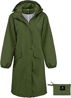 SaphiRose Womens Long Hooded Rain Jacket Waterproof Lightweight Raincoat Windbreaker