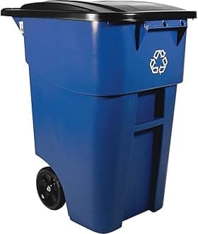 Rubbermaid Commercial Products BRUTE Rollout Heavy-Duty Wheeled Recycling Can/Bin, 50-Gallon, Blue Recycling, for Restaurants/Hospitals/Offices/Warehouses/Garage, Pack of 2