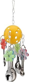 Hypeety Pet Parrot Toy Plastic Colorful Birds Ball with 1 Bell for Budgie African Grey Cockatoo Cockatiel Sun Conures 1 Ball with 5 Spoons