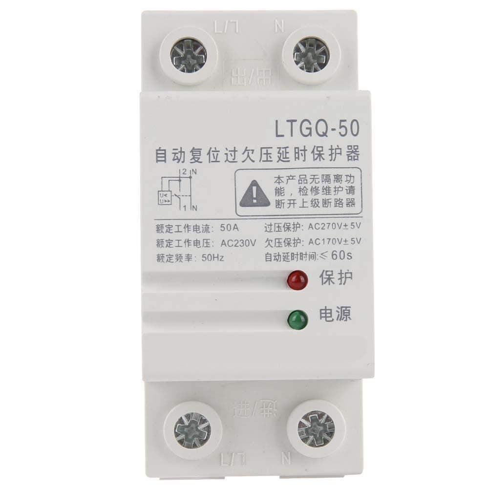 Delay protector, 230V Adjustable Automatic Reconnect Over Voltage And Under Voltage Protection Relay 2P50A time relay switch Relay